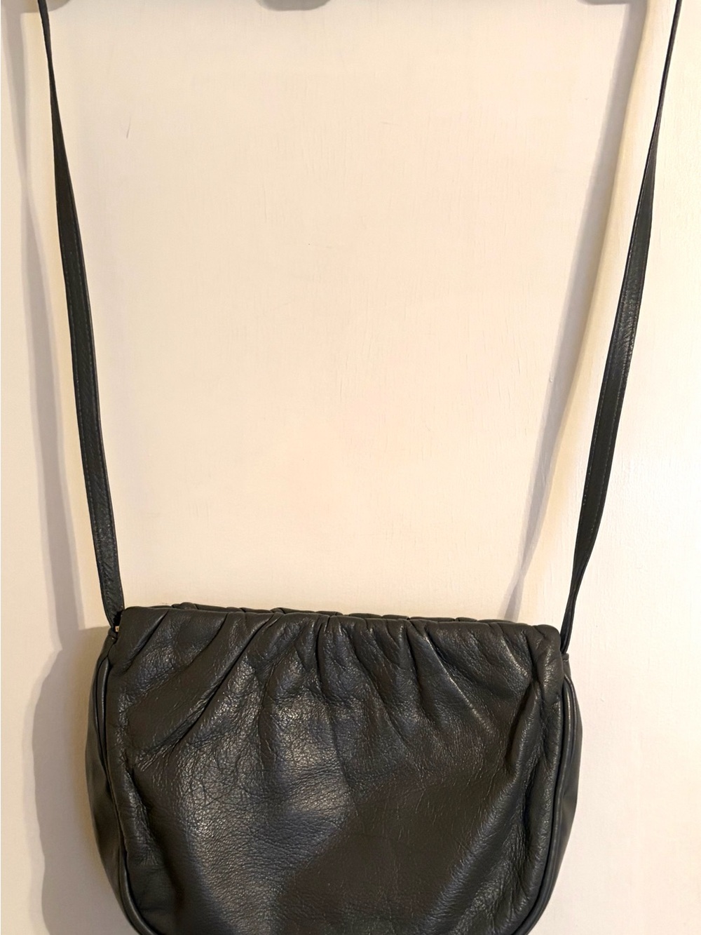 Anne Klein Vintage Soft Leather Crossbody Shoulder Bag Gray